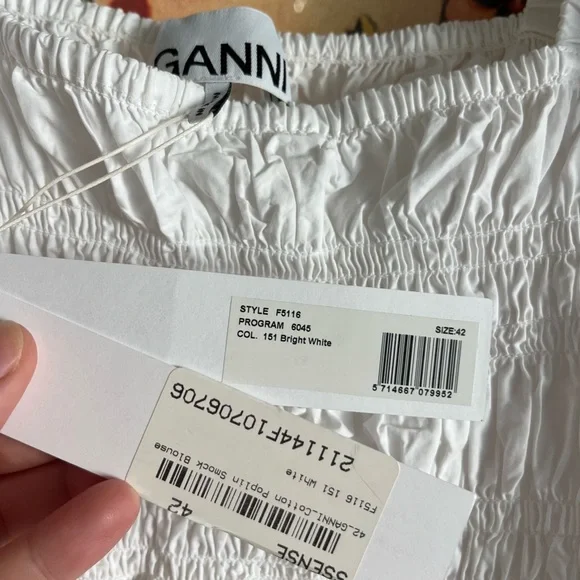 Ganni Puff Sleeve Ruched Blouse NWT - Picture 4 of 5